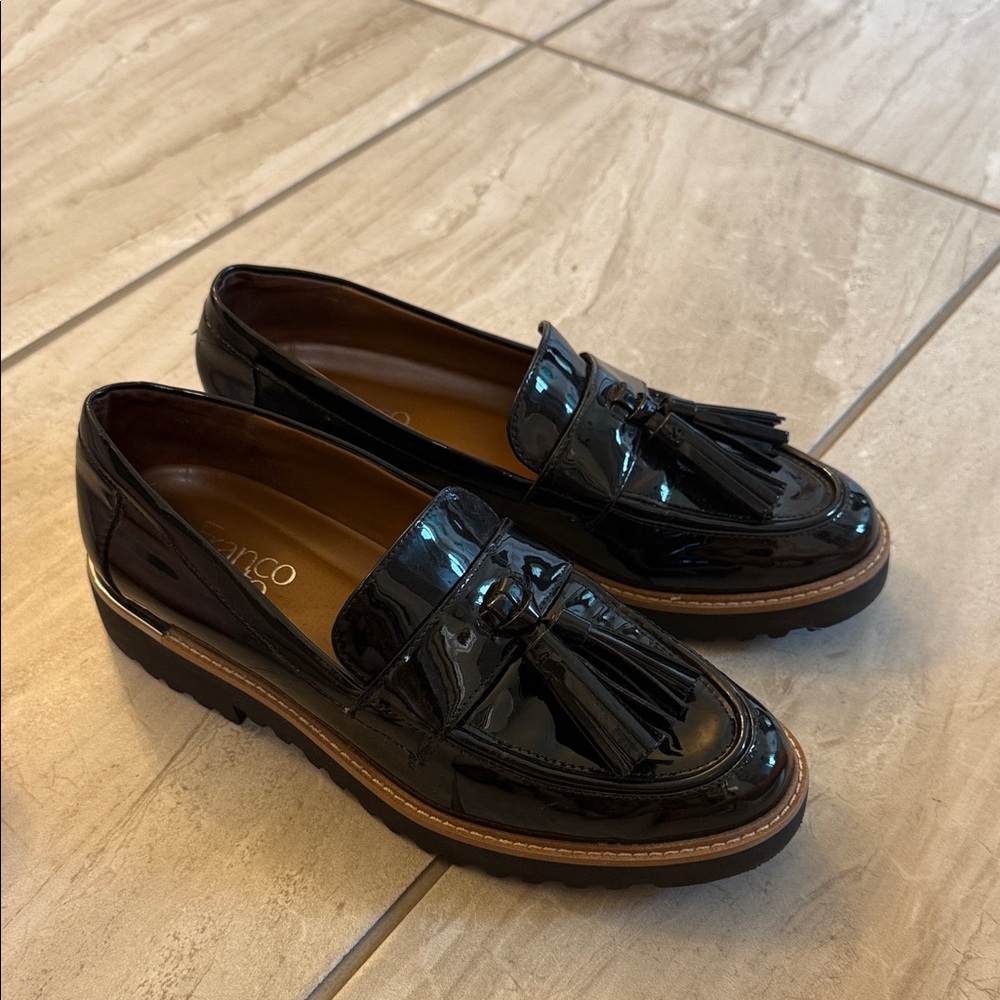 Franco Sarto Glossy Black Women's Tassel Loafers